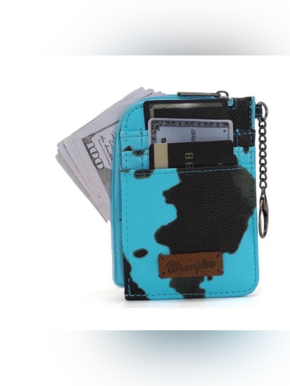 Wrangler Cow Print Print Mini Zip Card Case Turquoise